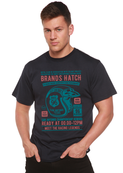 Brands Hatch men's bamboo viscose/organic cotton T-shirt navy with teal pink racing print Spun Bamboo on Tampa Home & Garden Store