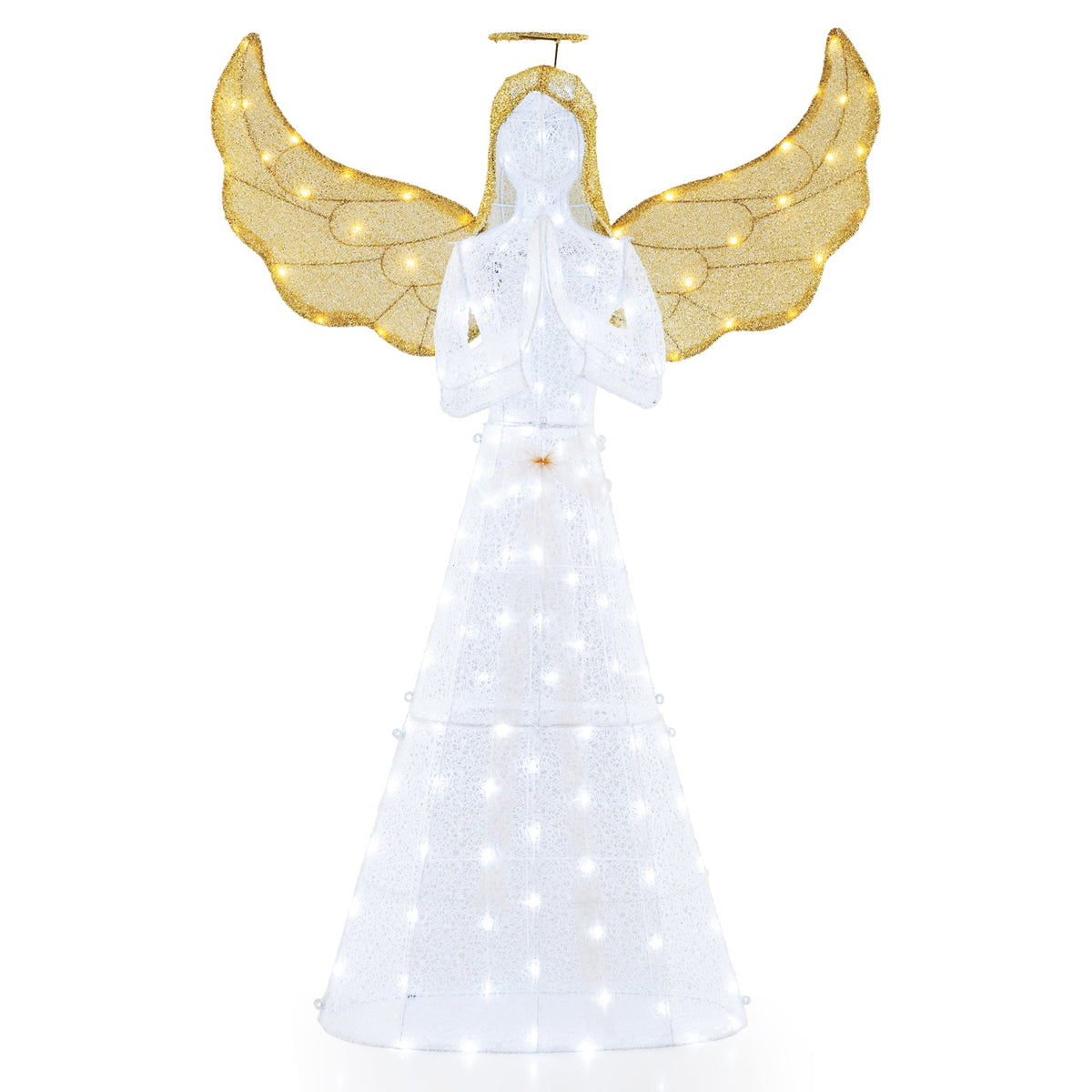 5 ft Festive Pre-Lit Angel with Halo and 150 LEDs DirectDeals white lace gown gold glitter wings on Tampa Home & Garden Store