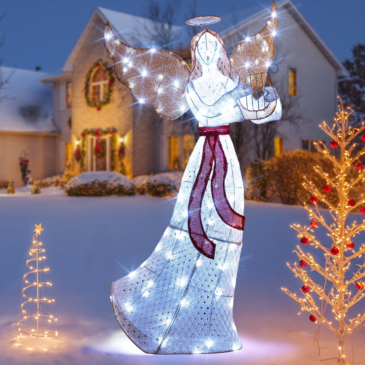 5 ft Christmas lighted angel with harp, glitter mesh, 120 cold white LEDs, DirectDeals on Tampa Home & Garden Store