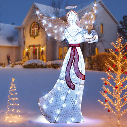 5 ft Christmas lighted angel with harp, glitter mesh, 120 cold white LEDs, DirectDeals on Tampa Home & Garden Store