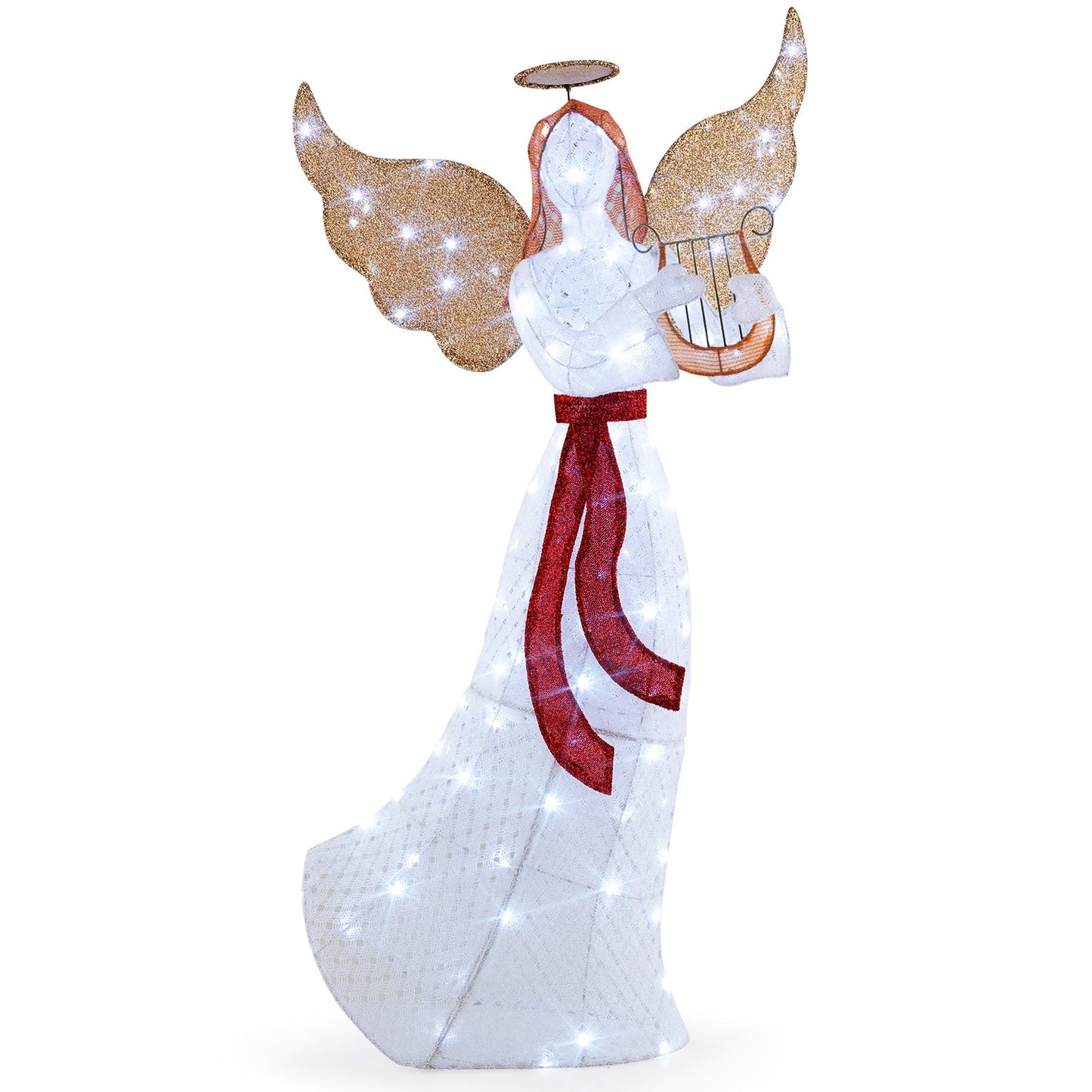 5 ft lighted Christmas angel with harp white gown glitter gold wings DirectDeals 120 LEDs on Tampa Home & Garden Store