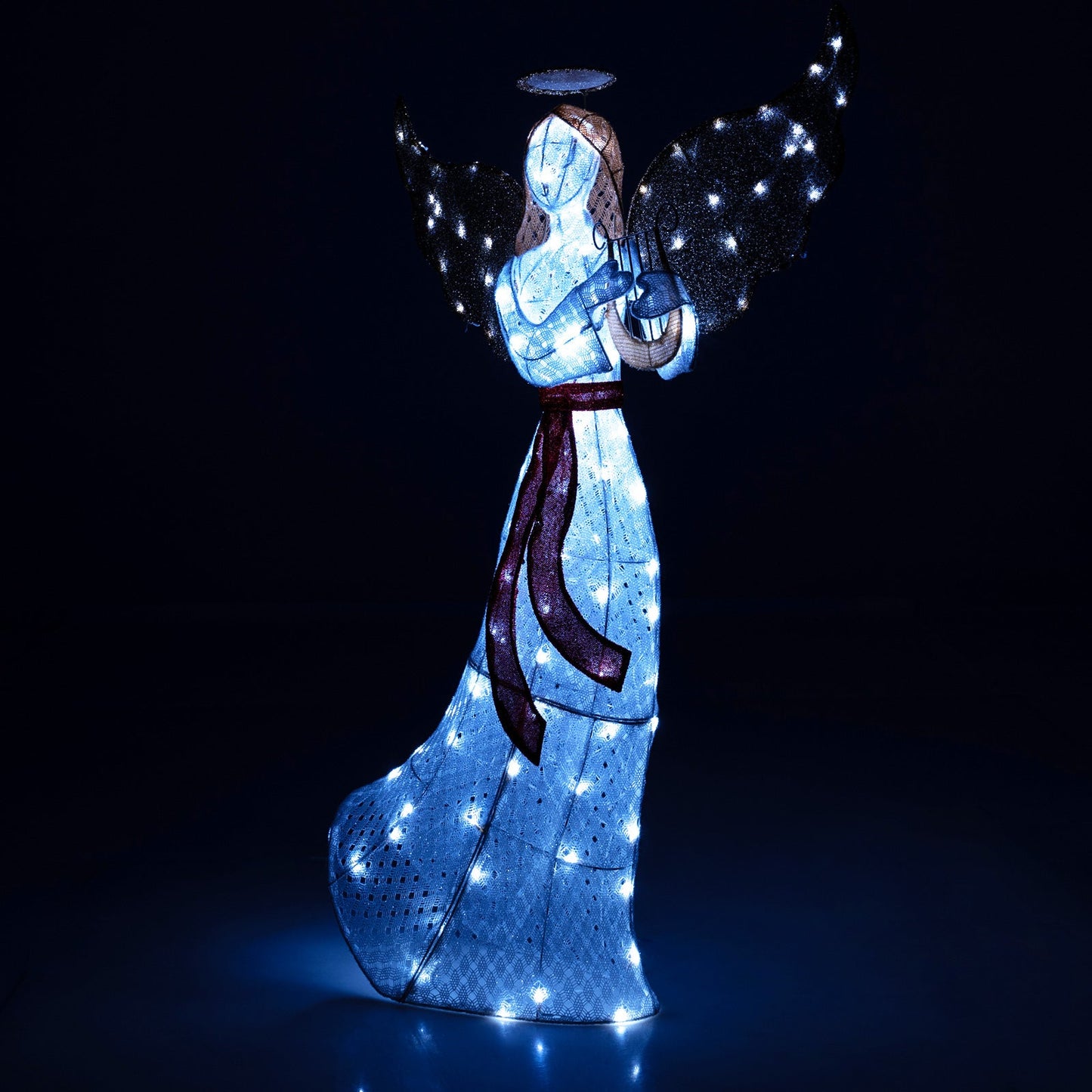 5 ft lighted angel with harp, 120 cold white LEDs, glittering blue-white glow DirectDeals on Tampa Home & Garden Store