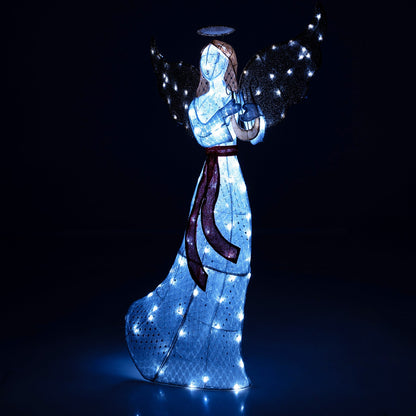 5 ft lighted angel with harp, 120 cold white LEDs, glittering blue-white glow DirectDeals on Tampa Home & Garden Store