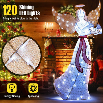 5 ft Christmas lighted angel with harp, 120 cold white LED lights DirectDeals on Tampa Home & Garden Store