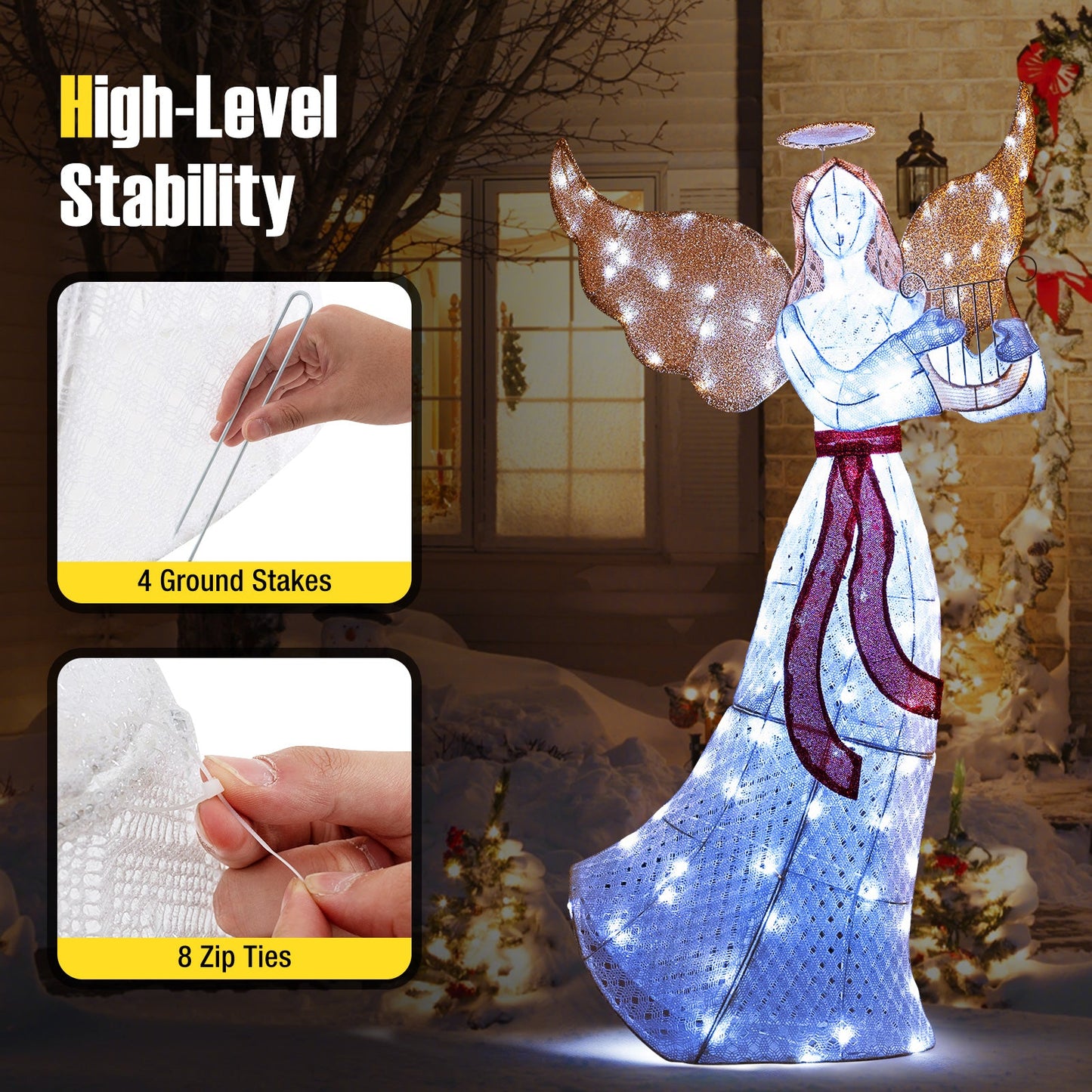 5 ft lighted Christmas angel with harp, 120 cold white LEDs, DirectDeals holiday ornament on Tampa Home & Garden Store
