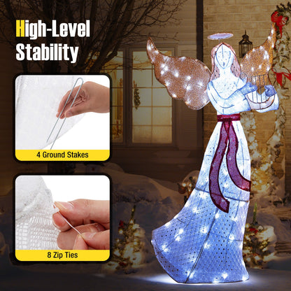5 ft lighted Christmas angel with harp, 120 cold white LEDs, DirectDeals holiday ornament on Tampa Home & Garden Store