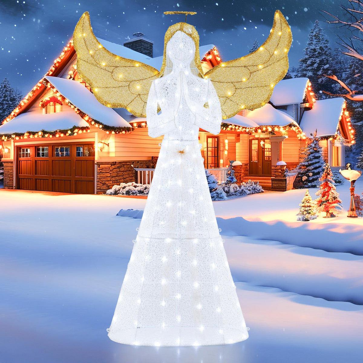 5 ft Pre-Lit Angel with halo, white lace gown and gold wings, 150 LEDs DirectDeals on Tampa Home & Garden Store