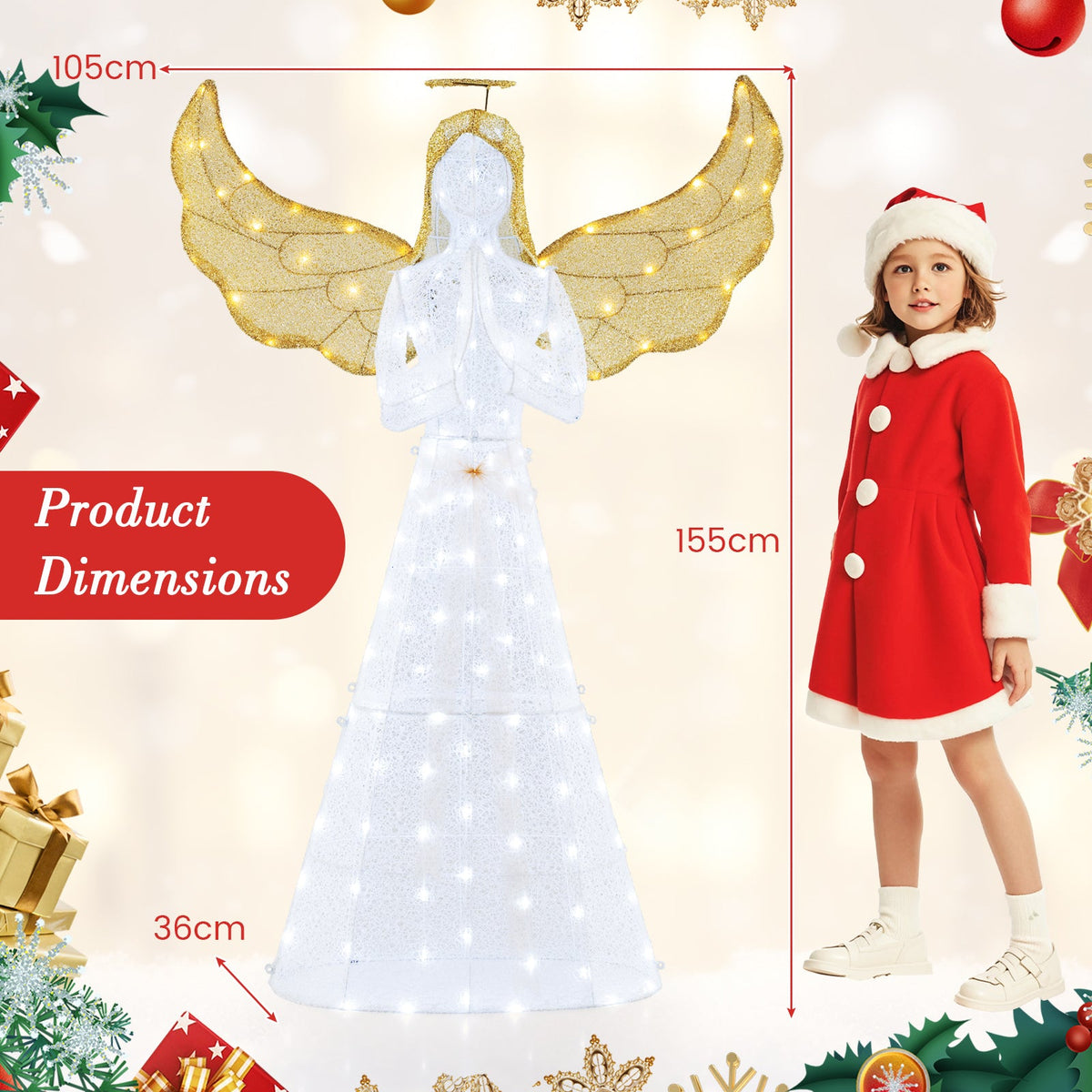 DirectDeals 5 ft Festive Pre-Lit Angel with Halo and 150 LED Lights decoration on Tampa Home & Garden Store