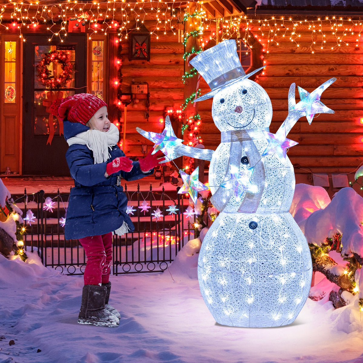 5 ft Pre-Lit Christmas Snowman with Stars DirectDeals decor, illuminated with LED star accents on Tampa Home & Garden Store