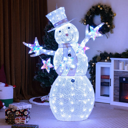 5 ft pre-lit snowman with star LED accents, white woven frame, hat and scarf, festive décor on Tampa Home & Garden Store