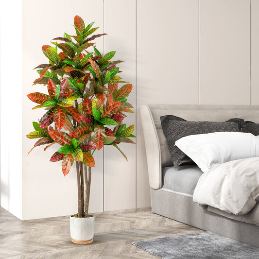 5 FT Tall Artificial Croton Plant with Gradient Leaves and Nursery Pot-1 Pack - Tampa Home & Garden Store
