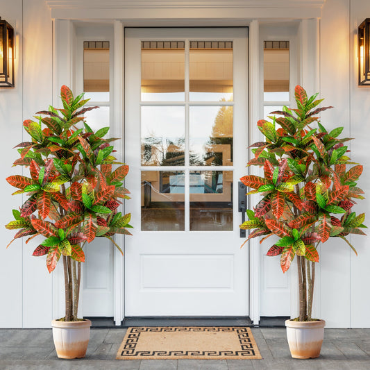 5 FT Tall Artificial Croton Plant with Gradient Leaves and Nursery Pot-1 Pack - Tampa Home & Garden Store