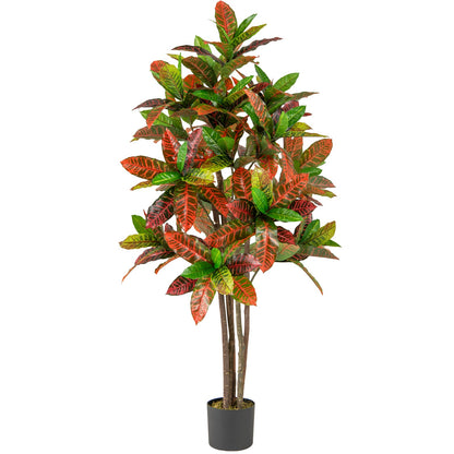 Planta de crotón artificial de 5 pies de altura con hojas degradadas y maceta de vivero - 1 unidad
