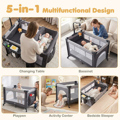 5 in 1 Portable Baby Pack and Play with Music Box