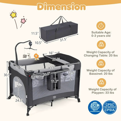 5 in 1 Portable Baby Pack and Play with Music Box
