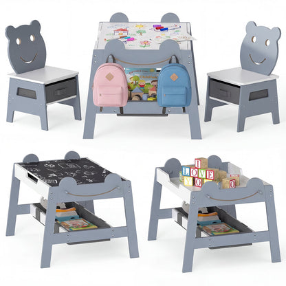 5-in-1 Toddler Table and 2 Chairs Cute Art Desk Set with Reversible Chalkboard Whiteboard
