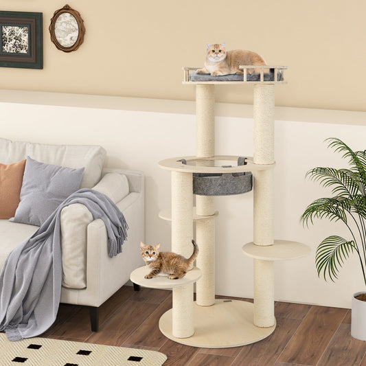 5-level Wooden Cat Tree with Padded Perch Non-woven Hammock-Gray - Tampa Home & Garden Store
