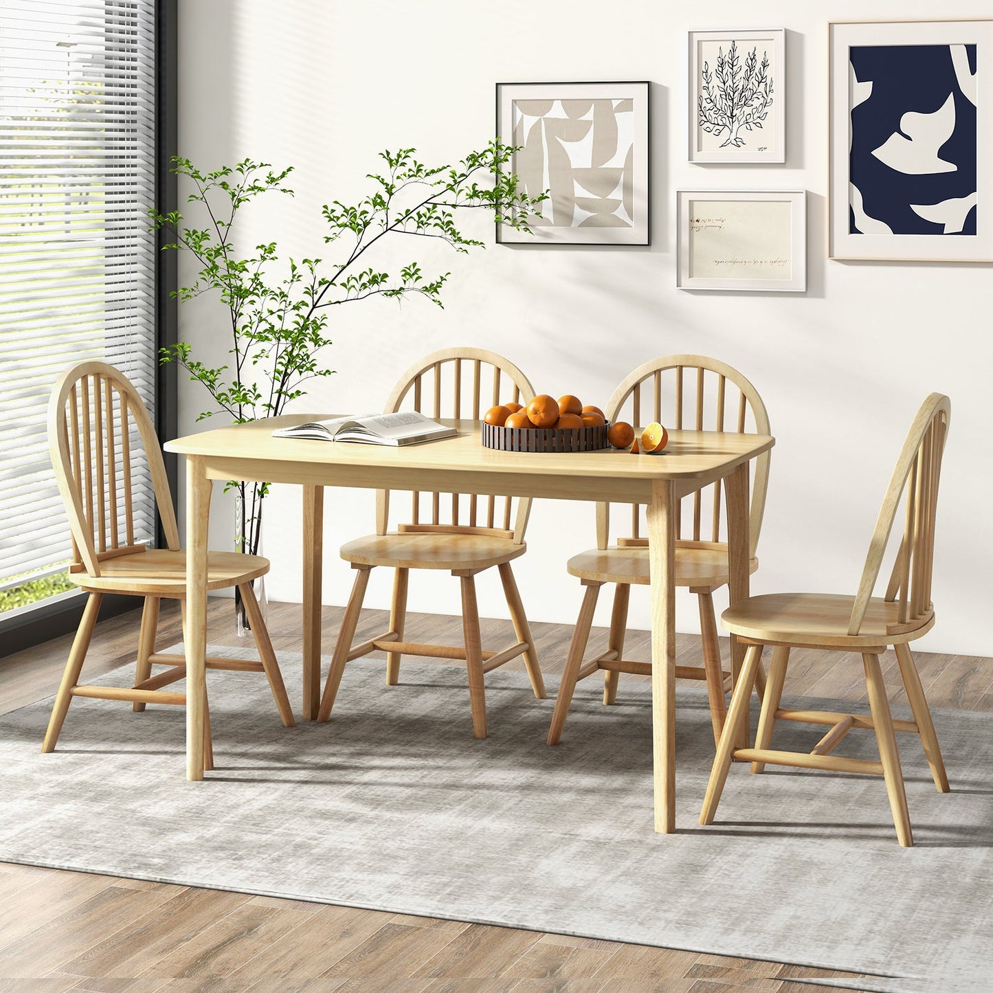 Juego de comedor de madera de 5 piezas con 4 sillas Windsor