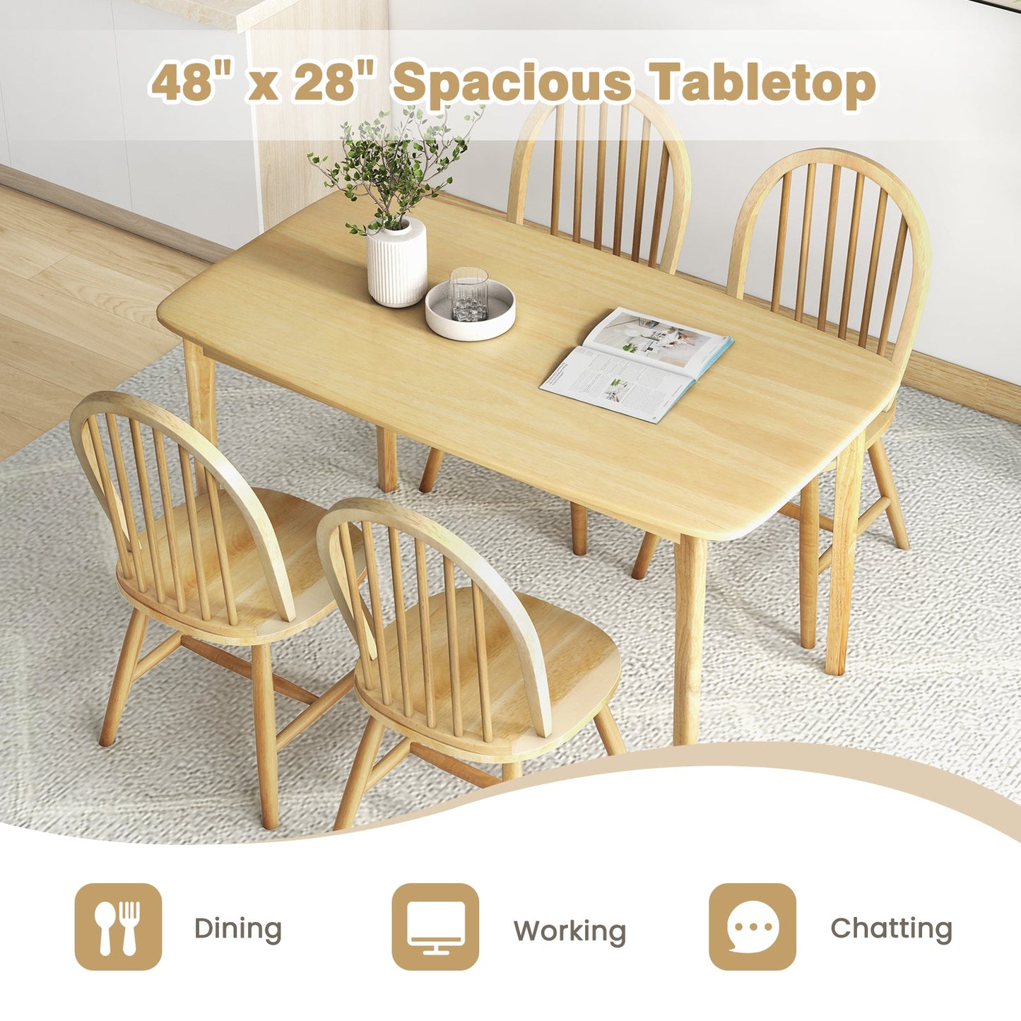 Juego de comedor de madera de 5 piezas con 4 sillas Windsor