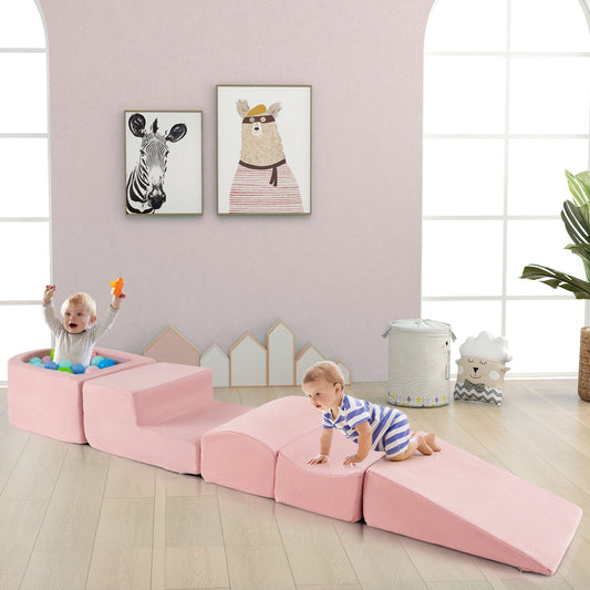 5-Piece Climb and Crawl Playset with Ball Pit for Kids-Pink - Tampa Home & Garden Store