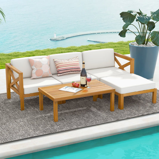 5 Piece Outdoor Conversation Furniture Set with 3 Chairs 1 Ottoman and 1 Coffee Table-White - Tampa Home & Garden Store