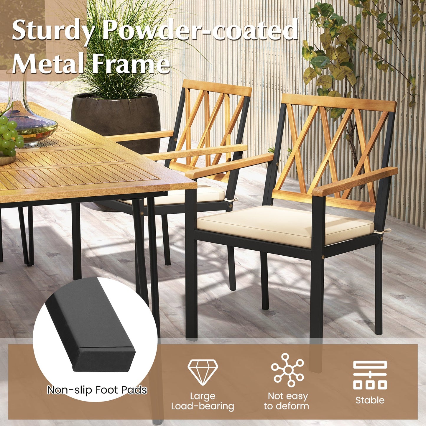 Juego de comedor de patio de 5 piezas de madera de acacia, muebles de comedor de madera maciza con agujero para sombrilla