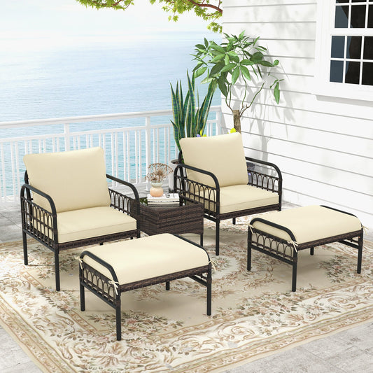 5 Piece Patio Conversation Set with Ottomans and Coffee Table - Tampa Home & Garden Store