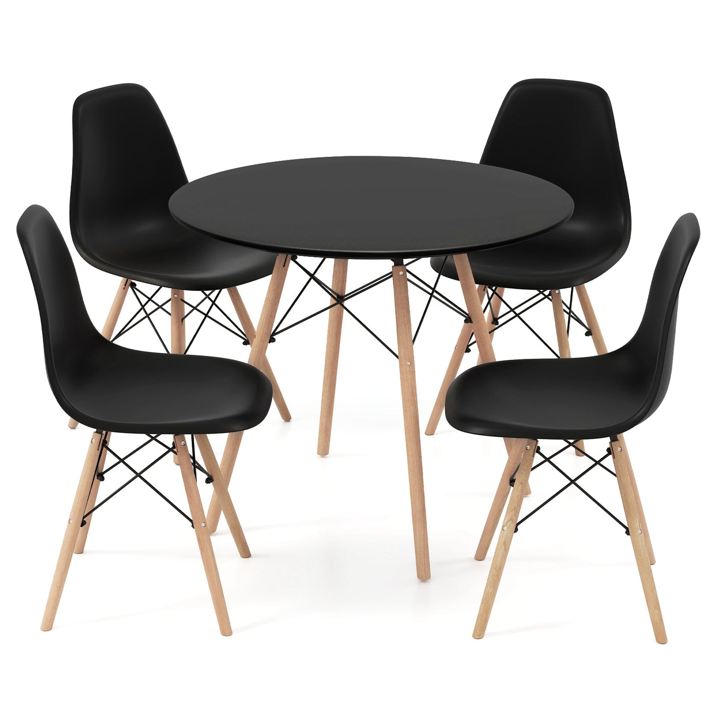 5 Pieces Table Set With Solid Wood Leg For Dining Room-White