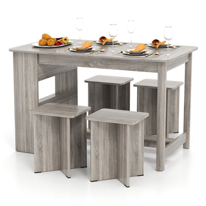 Juego de comedor de 5 piezas con estante de almacenamiento y 4 taburetes - Natural