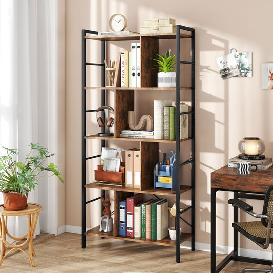 5-tier Bookcase 61 Inch Tall Industrial Bookshelf with Metal Frame - Tampa Home & Garden Store