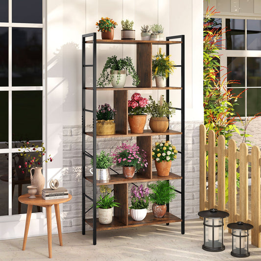 5-tier Bookcase 61 Inch Tall Industrial Bookshelf with Metal Frame - Tampa Home & Garden Store