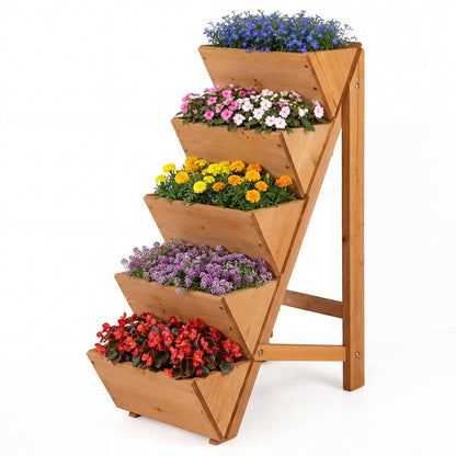 5-tier vertical wooden raised garden bed planter with legs in natural timber finish DirectDeals on Tampa Home & Garden Store