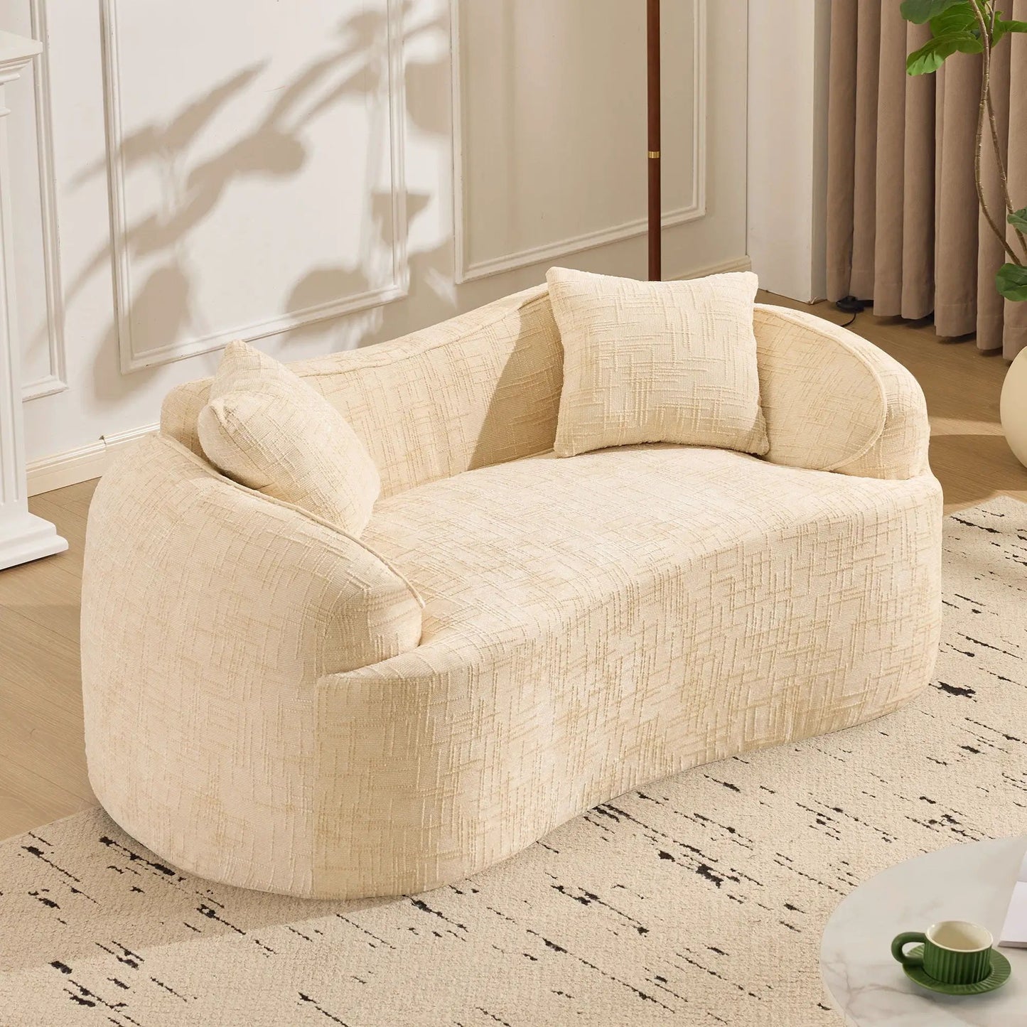 Curved 2 Person Sofa with Armrests and Pillows