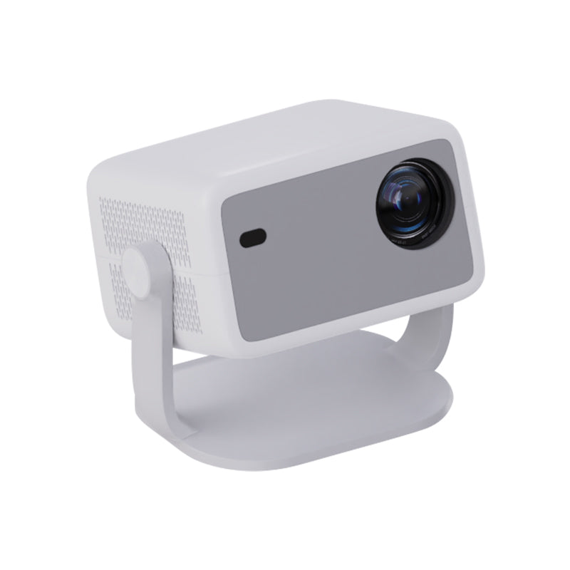 Whale OS LCD Projector by My Store, white compact projector with grey front panel on stand on Tampa Home & Garden Store