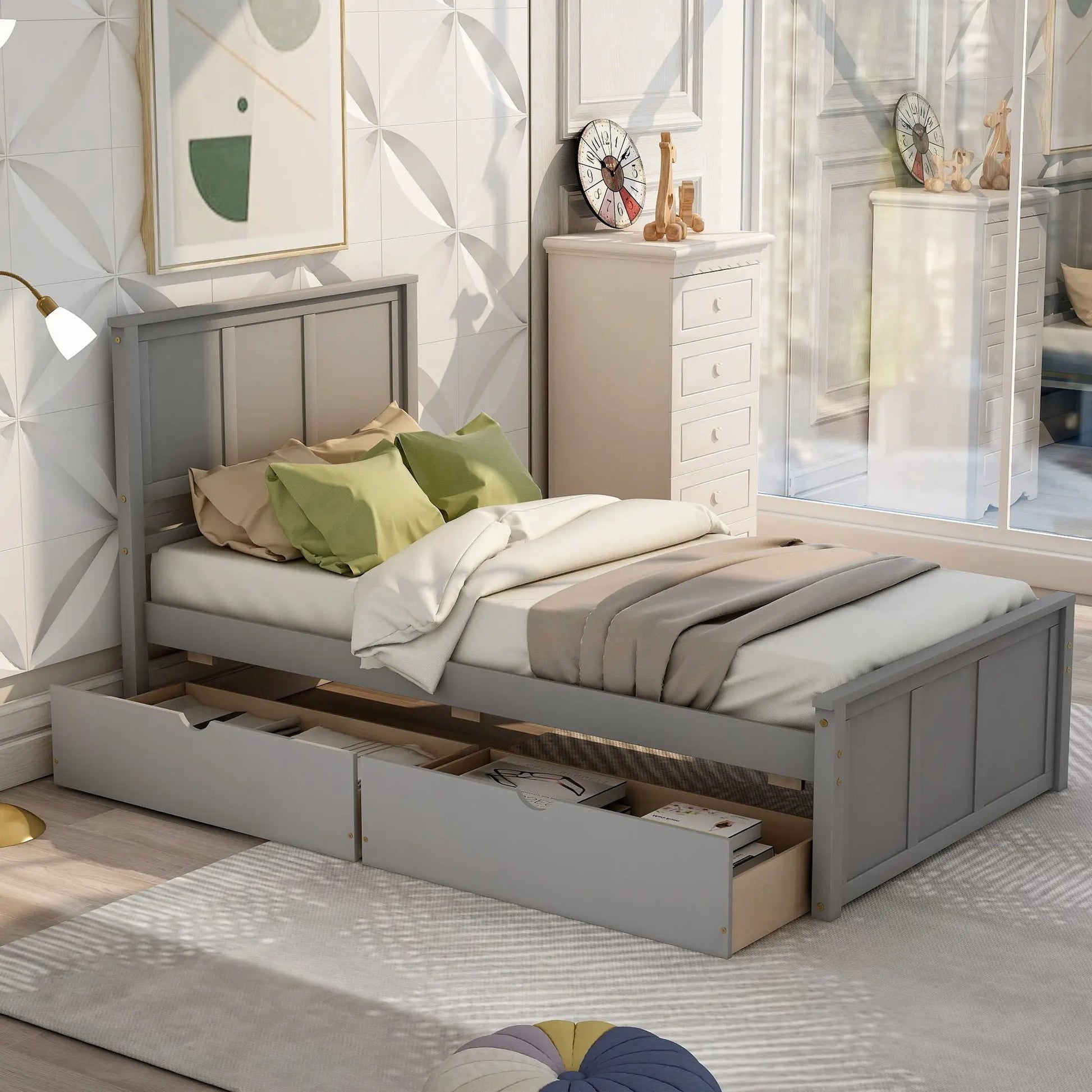 Platform Storage Bed With 2 Wheel Base Drawers gray finish by Unique Piece Furniture on Tampa Home & Garden Store