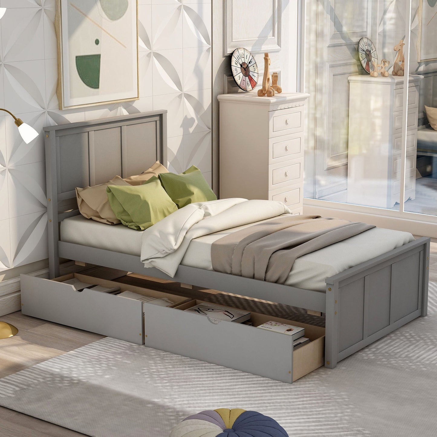 Twin Platform Bed With Two Storage Drawers