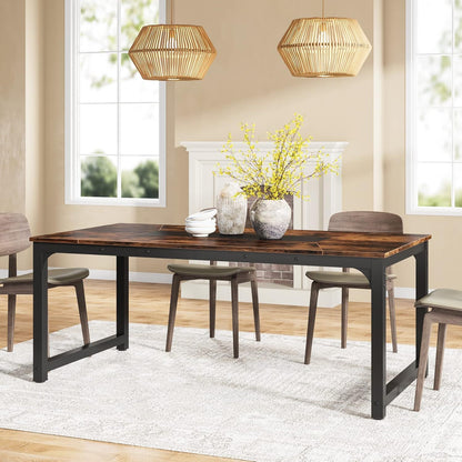 Rectangular Kitchen & Dining Room Table in brown wood top with black metal legs, seats four on Tampa Home & Garden Store