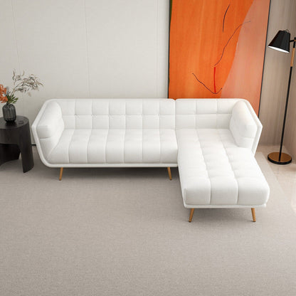 L shape sectional sofa tufted mid-century modern by HouseOfZazla in white fabric on Tampa Home & Garden Store