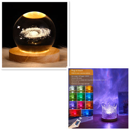 LED Water Ripple crystal ball night light on wooden base, USB powered, RGB 16-color lamp on Tampa Home & Garden Store