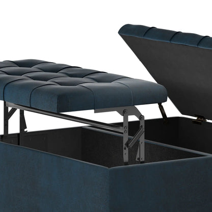 Harrison Large Coffee Table Storage Ottoman, blue velvet tufted top with gas-lift storage on Tampa Home & Garden Store