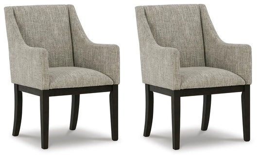 Burkhaus dining UPH arm chair set of 2 beige upholstery with dark brown wood legs on Tampa Home & Garden Store