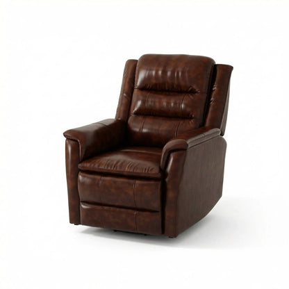 Swivel recliner chair brown leather with padded headrest and manual footrest on Tampa Home & Garden Store