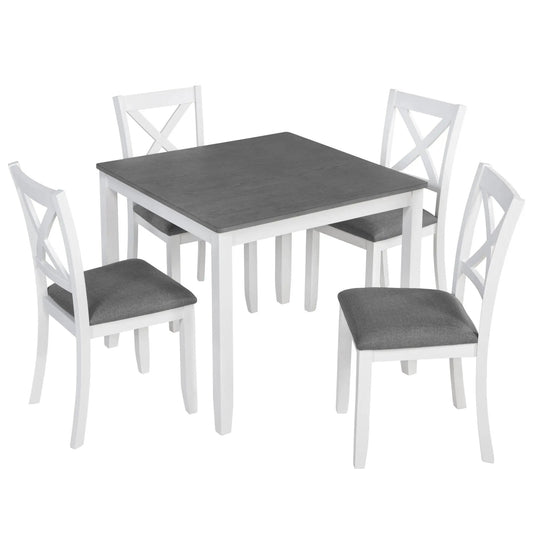 Modern Dining Table Set with Chairs, white frame, gray cushions, dark top, Unique Piece on Tampa Home & Garden Store