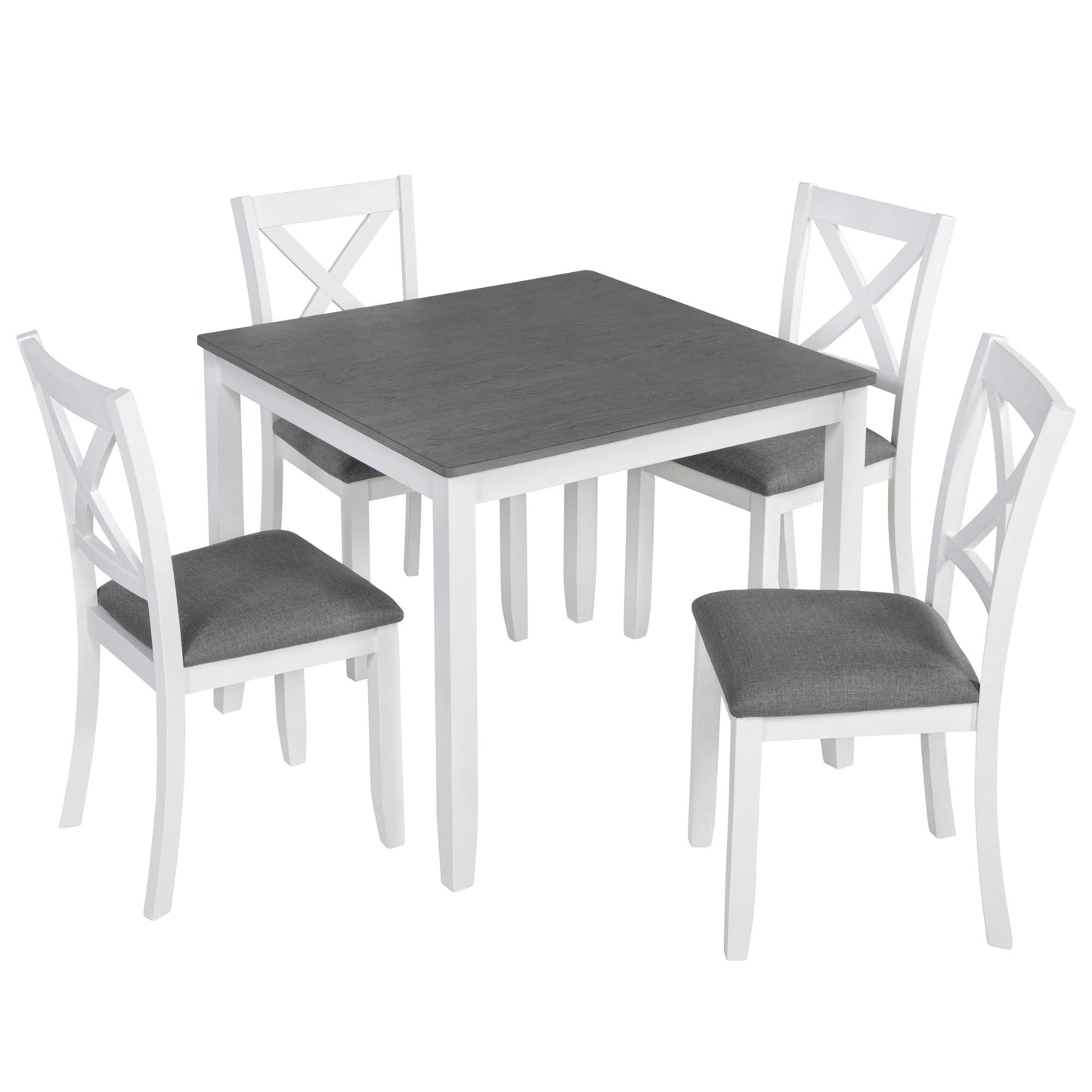 5-Piece White Dining Table Set with dark gray top and gray cushions on Tampa Home & Garden Store