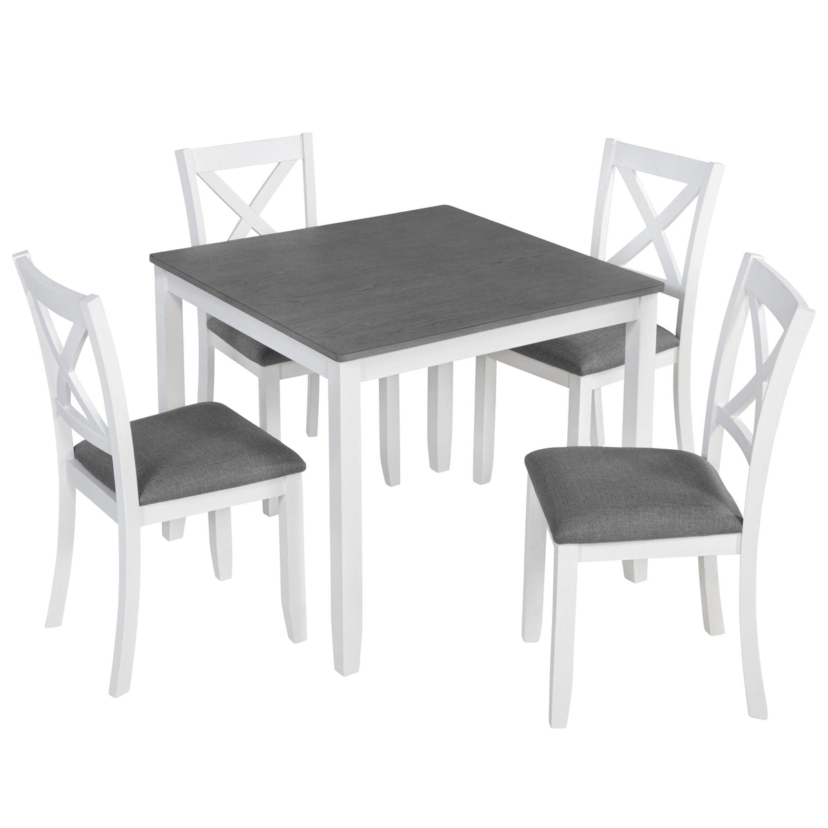5-Piece White Dining Table Set with dark gray top and gray cushions on Tampa Home & Garden Store