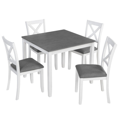 5-Piece White Dining Table Set with dark gray top and gray cushions on Tampa Home & Garden Store