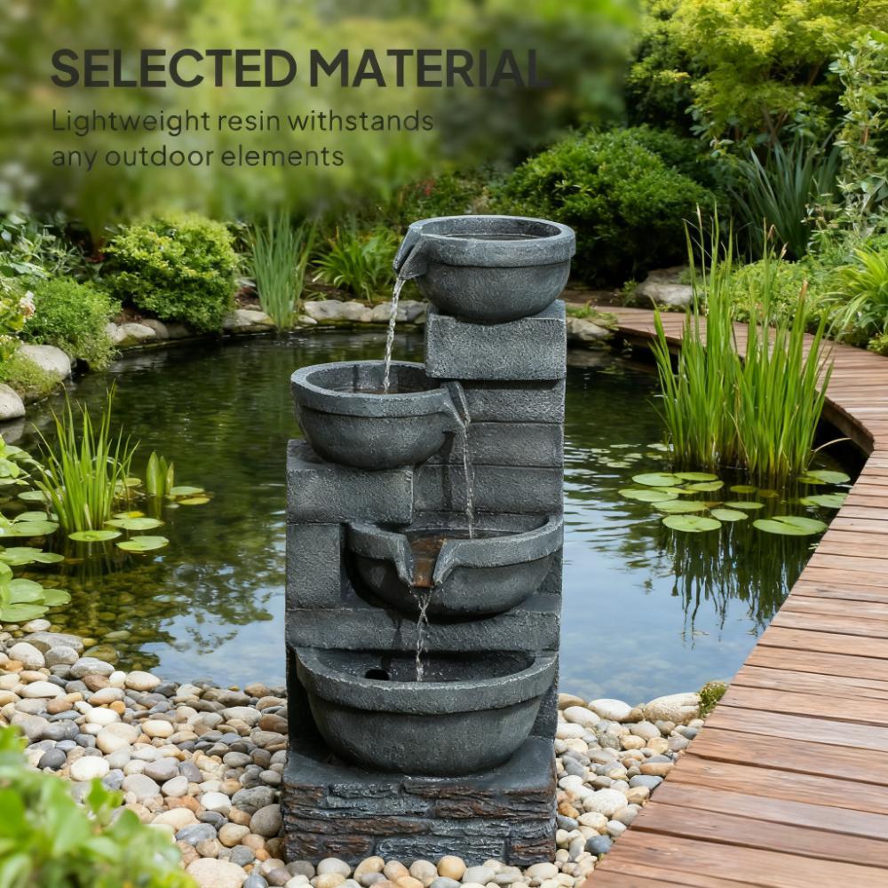 Garden Fountain outdoor waterfall with LED lights, gray stacked-stone tiers by HouseOfZazla on Tampa Home & Garden Store
