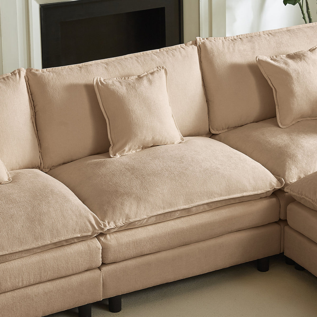Premium Chenille L Shaped Sofa and Ottoman