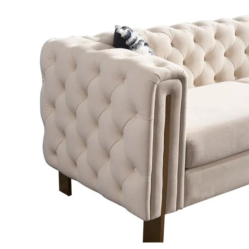 Chesterfield Tufted Sofa 84.25''W beige velvet with tufted arms by Unique Piece Furniture on Tampa Home & Garden Store