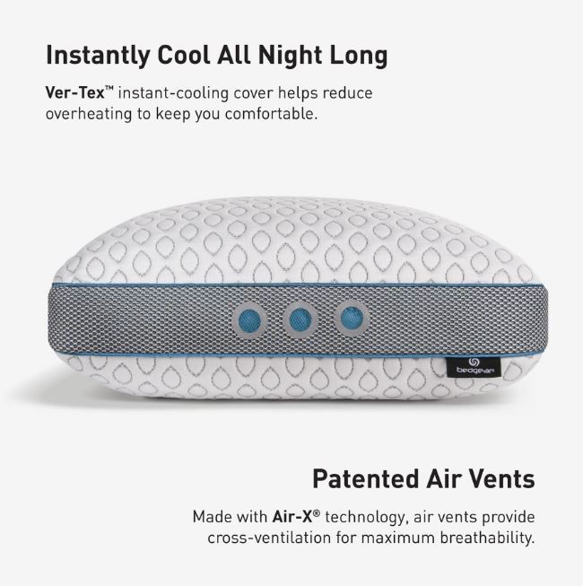 BedGear Frost Pillow 3.0 cooling pillow with white dotted cover and blue-gray band on Tampa Home & Garden Store